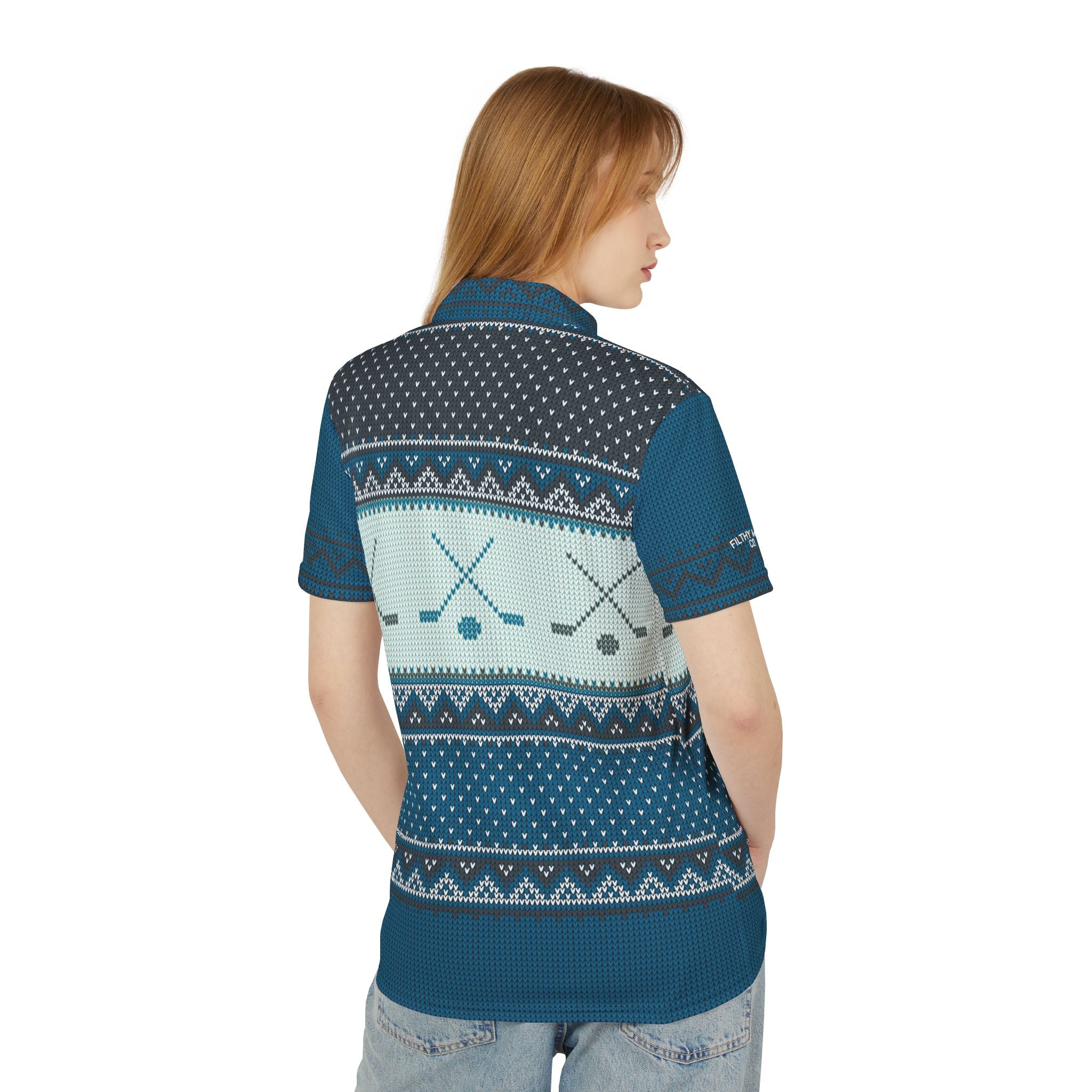 Christmas Sweater Blue Front Office Polo