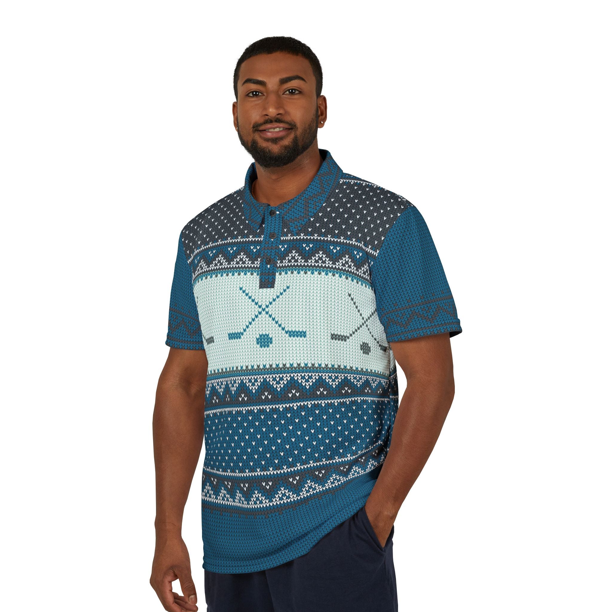 Christmas Sweater Blue Front Office Polo