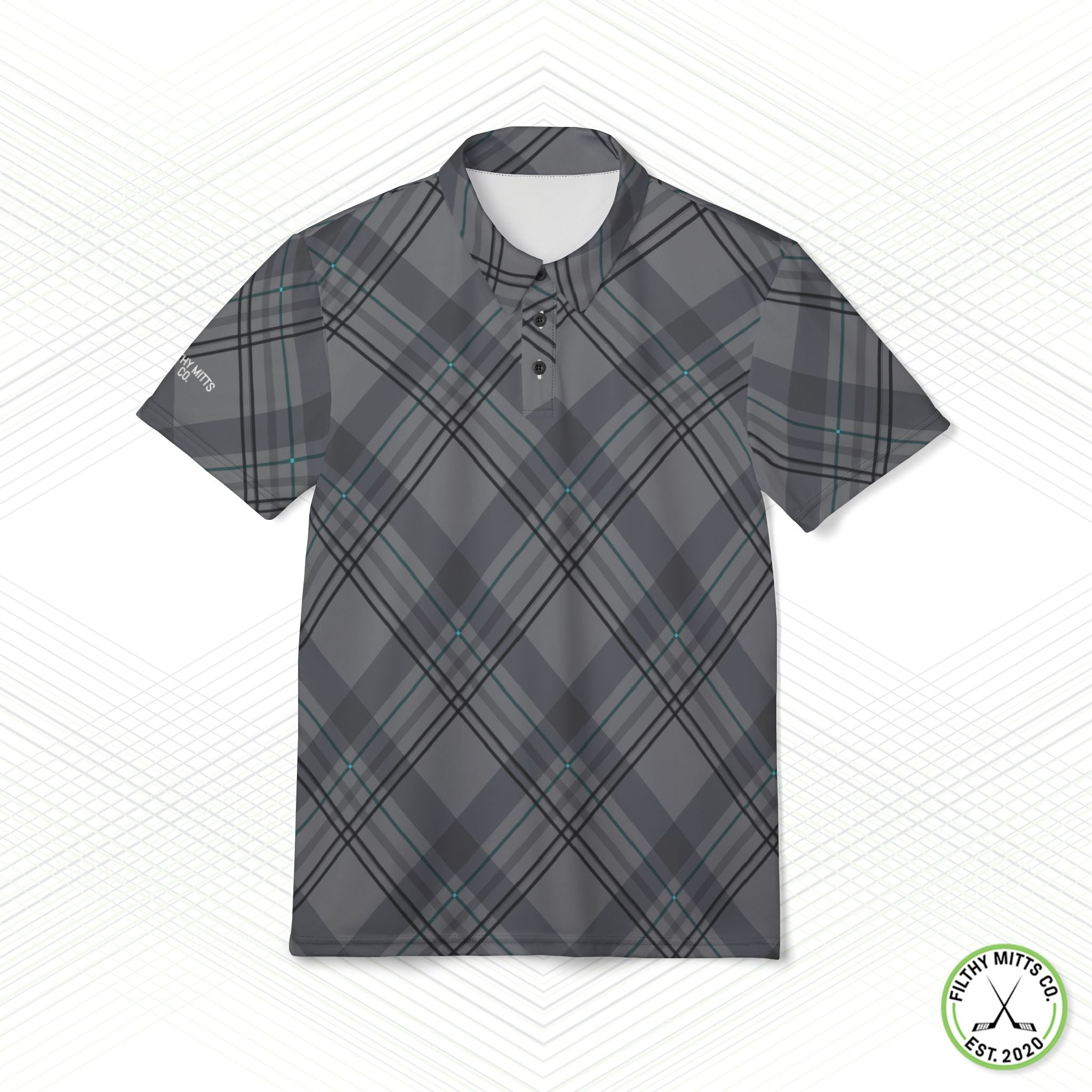 Gray/Aqua Plaid Front Office Polo